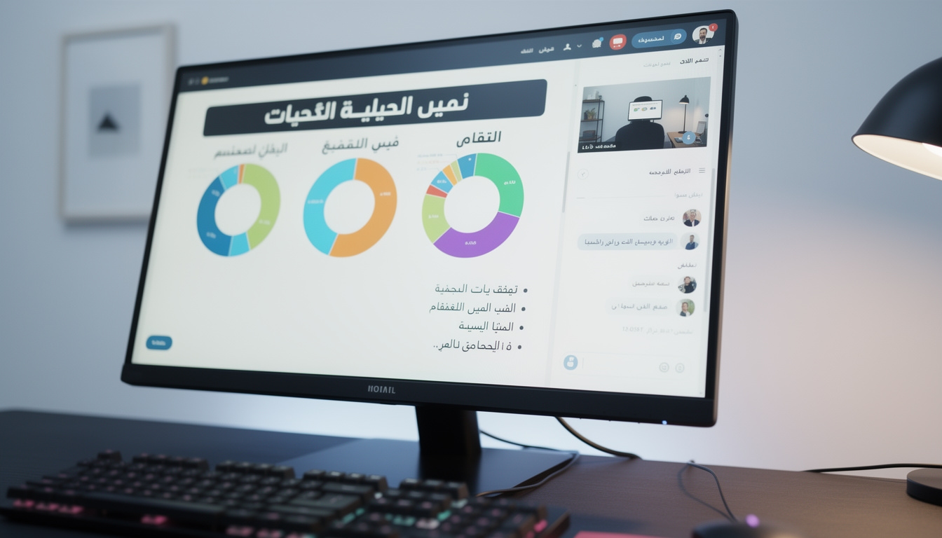 شاشة ندوة إلكترونية تعرض مفاهيم الميزانية